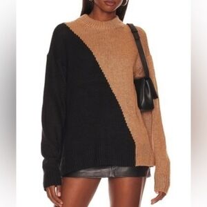 L'Academie‎ Dagan Color Block Crewneck in Black Brown Sweater L NEW